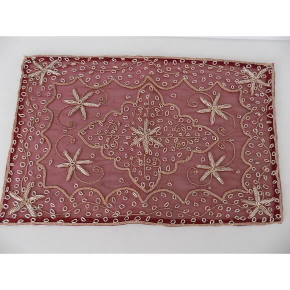 Set of 12 silk embroidered placemats metallic NWOT - Picture 5 of 6